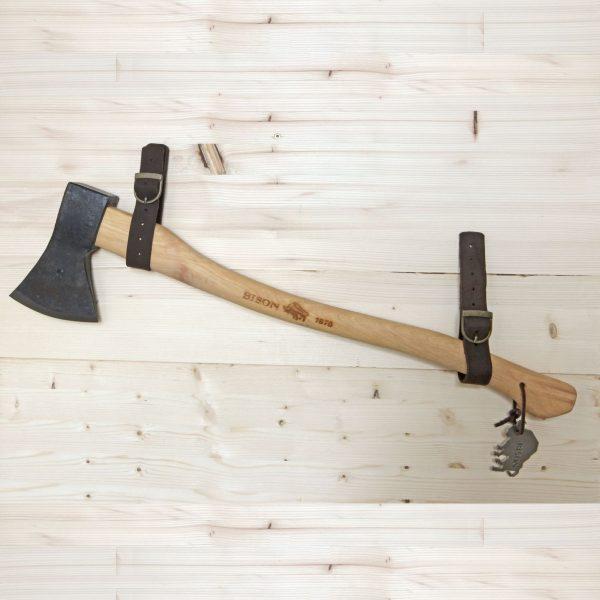 Bison Wandhalter Leather Axe Wall Hangers (Set of 2) with axe