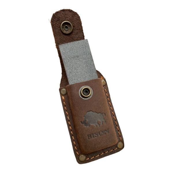 Bison Sharpening Stone DUO & Holster Open 2