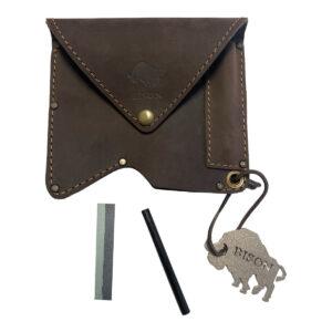 Bison Leather Hatchet Axe Holster Fire Steel & Sharpening Stone Set