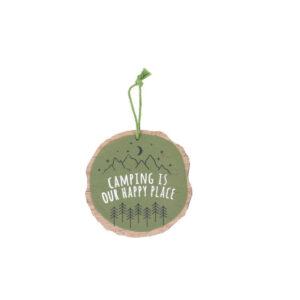 Happy Camper Camping Is Our Happy Place Wood-Slice Effect Hanging Sign